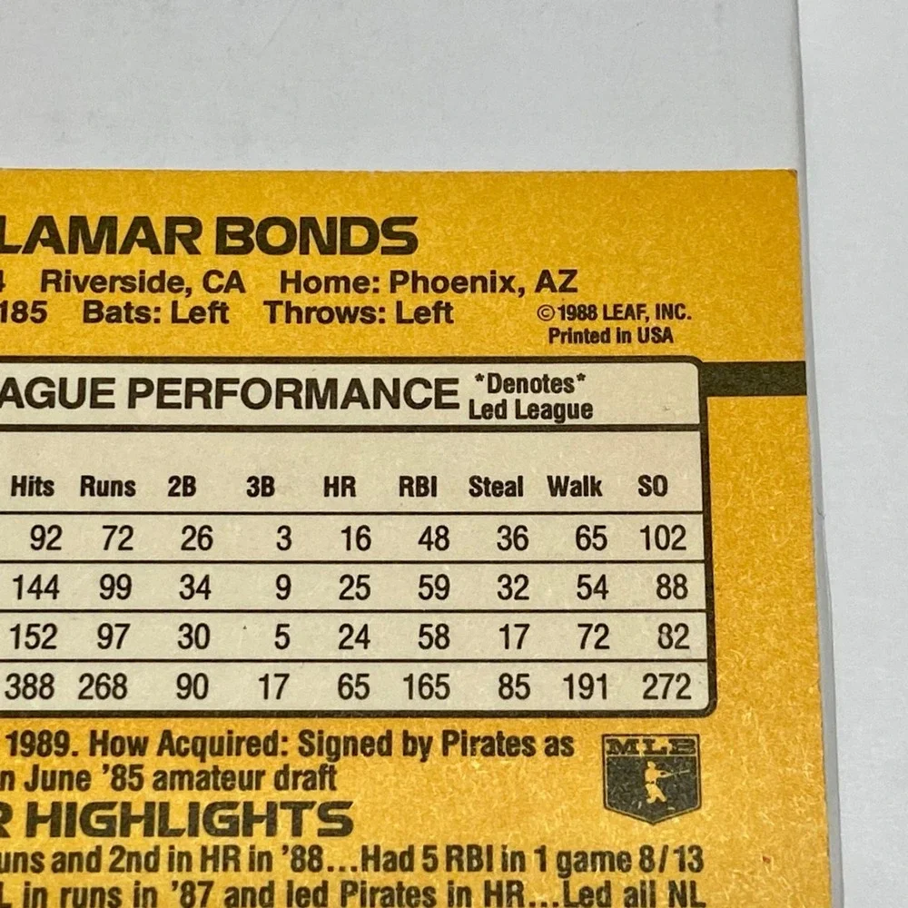 Vintage Donruss MLB '89 Barry Bonds Pittsburgh Pirates Base Set Baseball Card 92